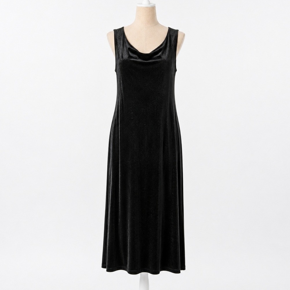 Vintage Y2K Velvet Sleeveless Maxi Dress Sz 6 Black Dark Romantic 90s Minimalist